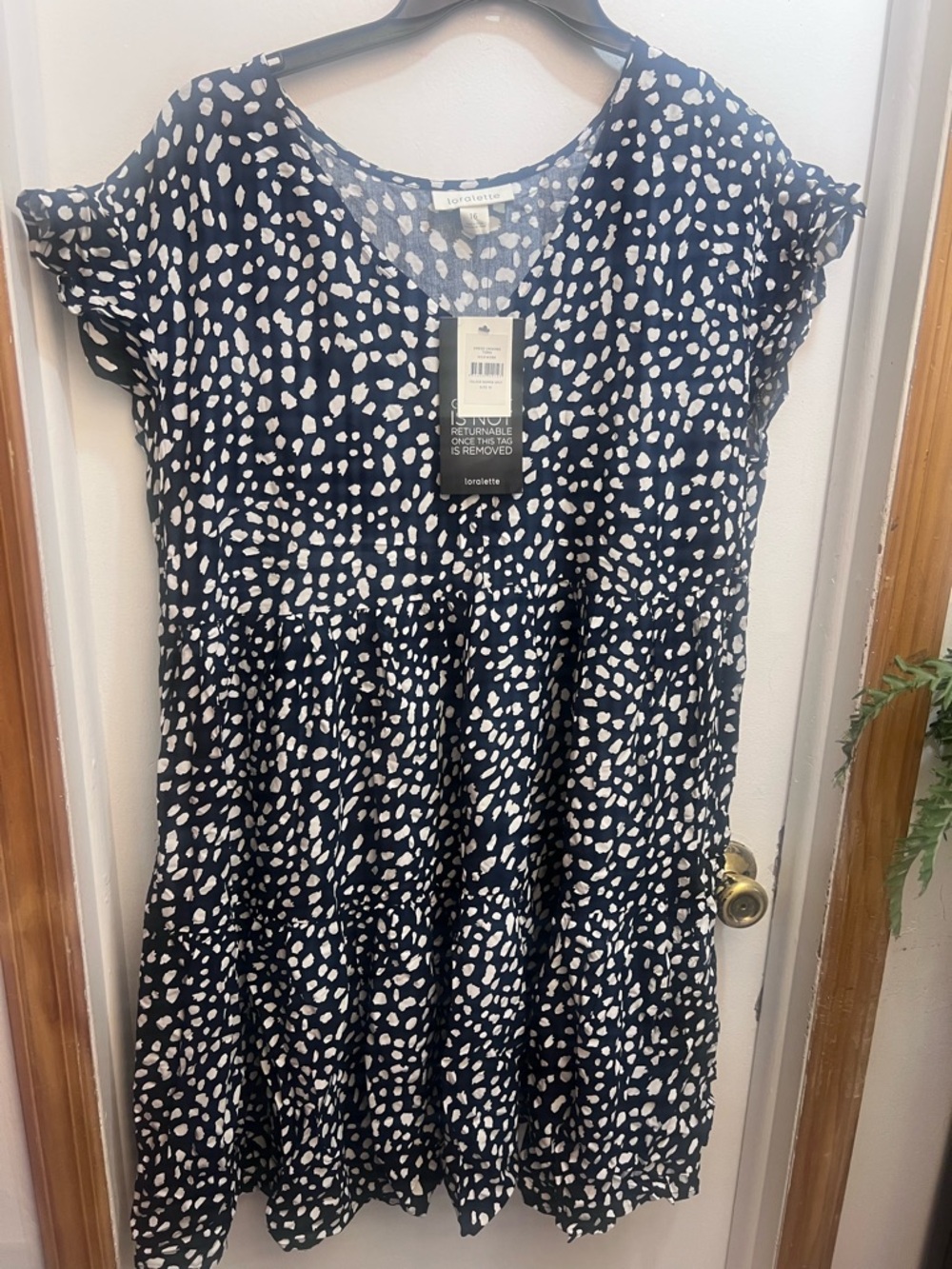 Plus Size Navy and White Polka Tiered V-Neck Dress - Picture 5 of 6